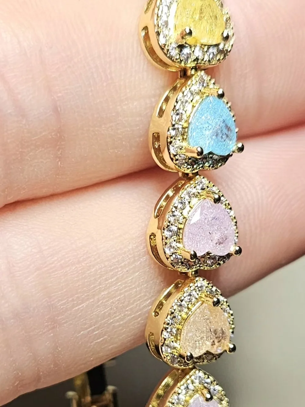Gold Tone Stainless Steel Heart Multicolor Stone Bracelet W Extra Link